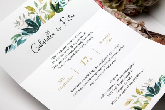hajtogatott greenery esküvői meghívó 10