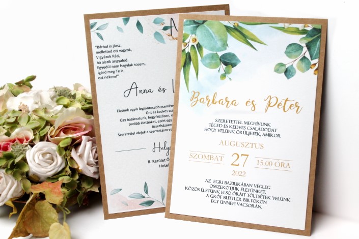 egyoldalas greenery esküvői meghívó nyitó